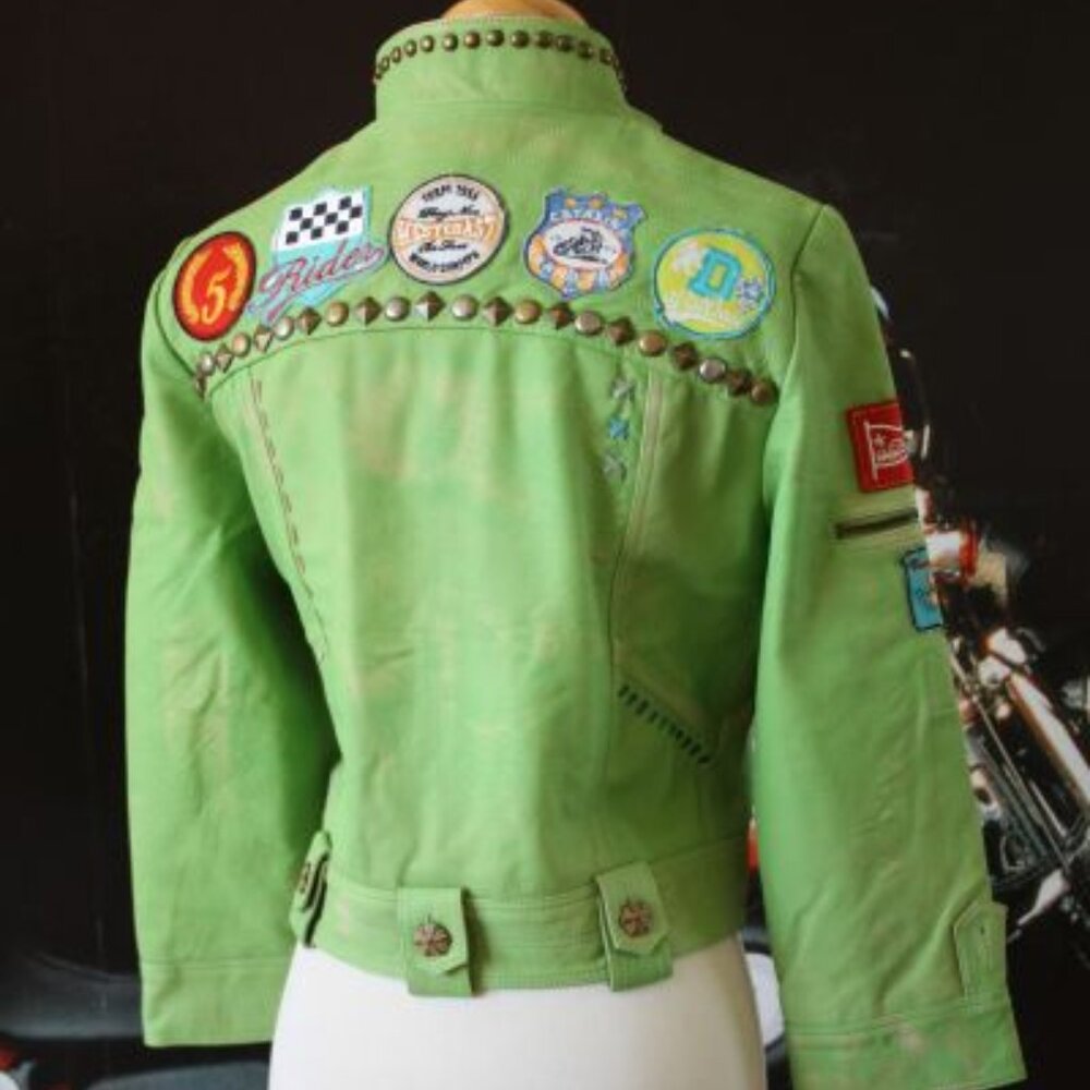 DOUBLE D RANCH LEATHER BIKER JACKET California Logo Patches - Picture 2 of 15